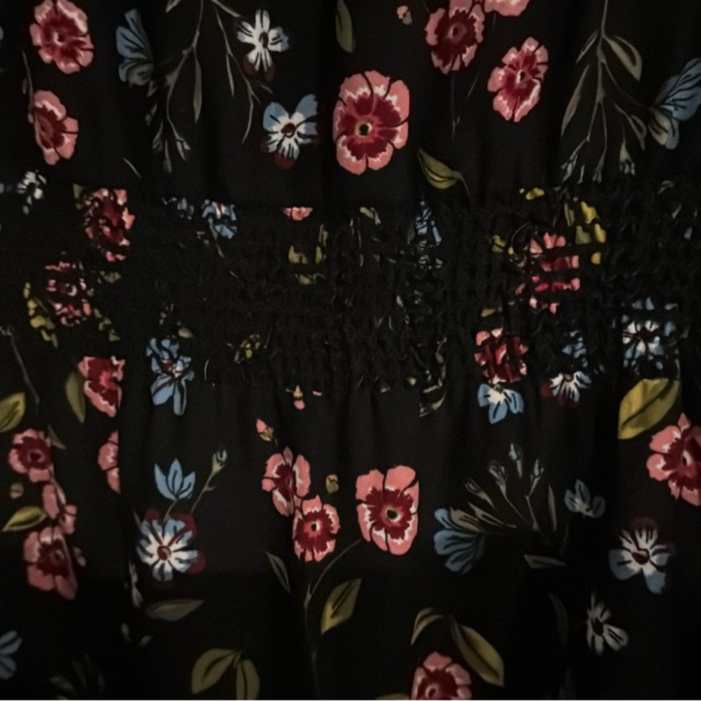 Floral Black Dress with Pink and Blue Flowers